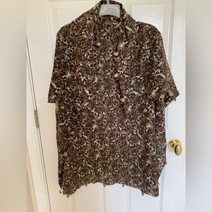 Banana Republic Scarf: Cotton, Brown, Floral with Beige Crochet Flowers, Square